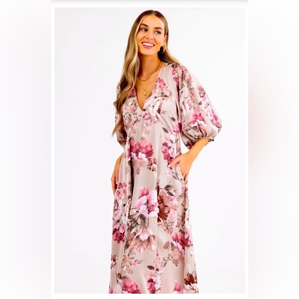 HYFVE Satin Floral V-neck Maxi Dress - Picture 3 of 7